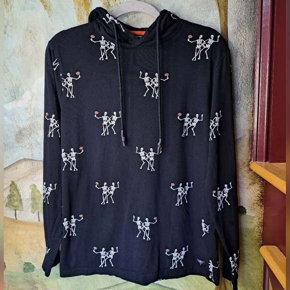 DENIM & FLOWER RICKY SINGH Men's Halloween Skeleton Selfie Hooded Shirt Small - Picture 1 of 7